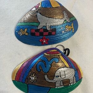 Hand-Painted Elephant and Seal Clam Shell Wall Decor